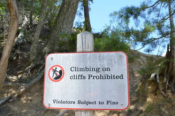 climbing on cliffs prohibited warning sign violators subject to fine