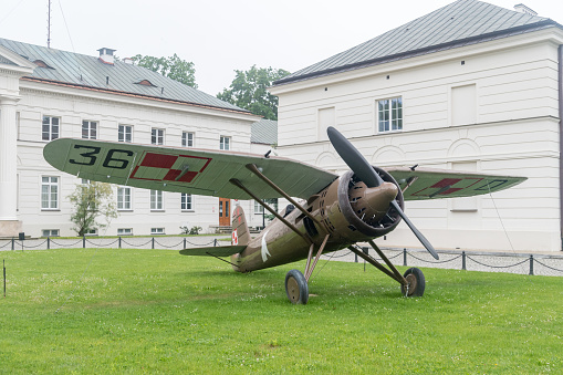 Deblin, Poland - June 11, 2020: Historical plane PZL P.11. PZL P.11 was a Polish fighter aircraft.