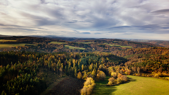 Aerial view of German autumnal landscape - Untertaunus area