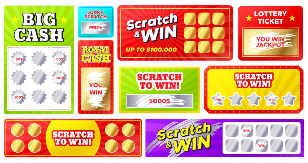 illustrazioni stock, clip art, cartoni animati e icone di tendenza di gratta. carte giochi della lotteria con biglietti vincenti fortunati e segni di graffi perdenti. gioco d'azzardo, jackpot vinci veloce, gratta coupon vettoriali. - lottery scratched scratching ticket