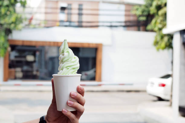 istock Frozen yogurt melon ice cream in a disposable cup; takeaway decorated served with dried ice making amazing moment. 1254016406