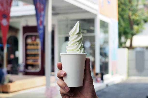 istock Frozen yogurt melon ice cream in a disposable cup; takeaway decorated served with dried ice making amazing moment. 1254016407