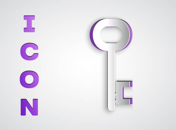 istock Paper cut House key icon isolated on grey background. Paper art style. Vector Illustration 1254017648