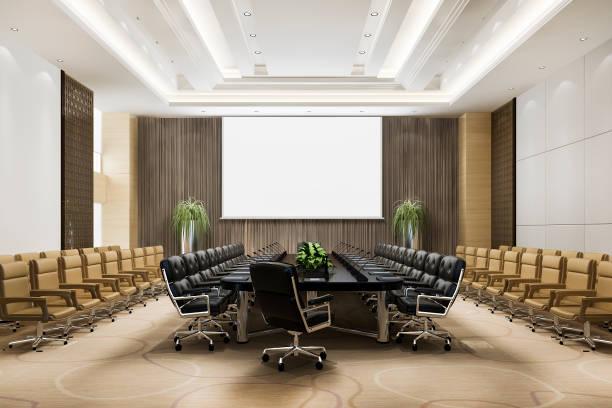 istock 3d rendering seminar meeting room 1254017808