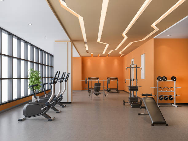 istock 3d rendering modern orange loft gym and fitness 1254017810