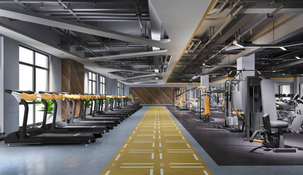 istock 3d rendering modern loft gym and fitness 1254017821