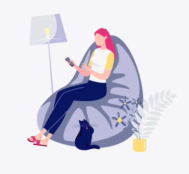 Vector illustration of A freelance woman works in a comfortable environment.