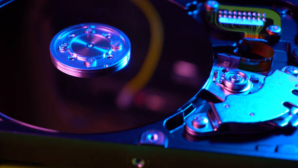 istock Closeup view on HDD hardware without cover 1254029985