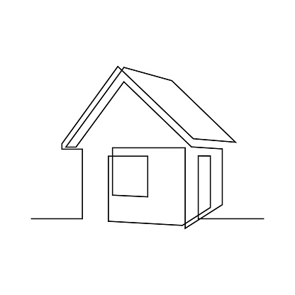 Abstract small house in continuous line art drawing style. Real estate minimalist black linear sketch isolated on white background. Vector illustration