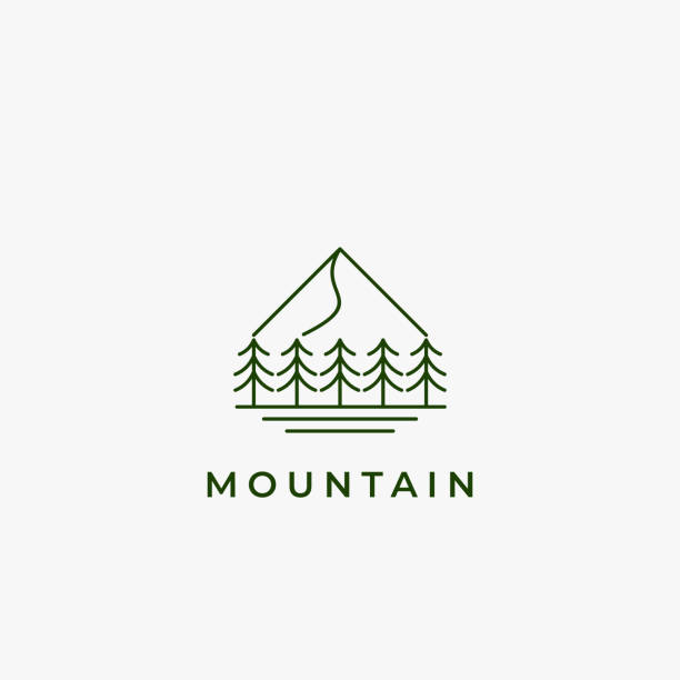 simple monoline mountain and forest logo design inspiration simple monoline mountain and forest logo design inspiration oak fire stock illustrations