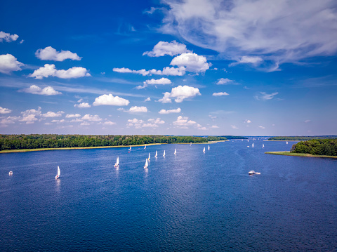 panoramic aerial view of a beautiful lake on a summer day