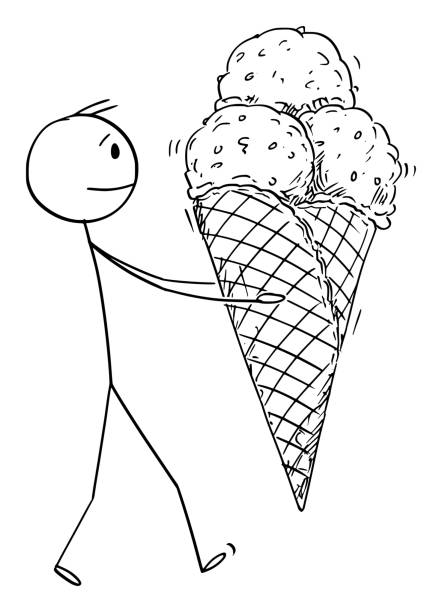 istock Vector Cartoon Illustration of Man Holding Big Waffle Cone With Ice Cream 1254037761
