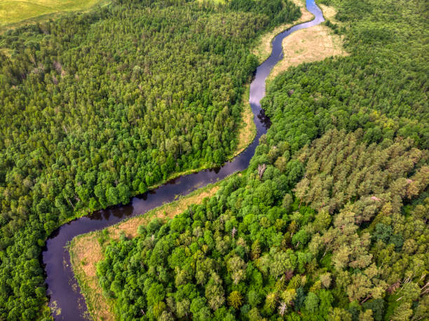 istock rural landscape with a small meandering river (aerial view) 1254037825