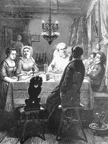 Sir Turlough - table setting with musicians  from an 1886 antique book \