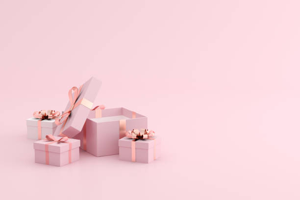 Mock up of gift box on pink background. 3D rendering.