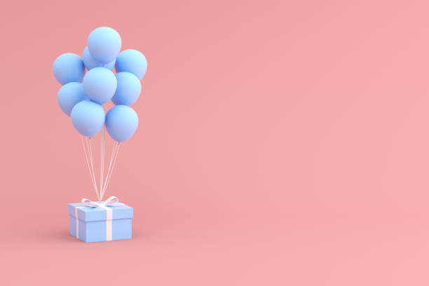 istock Mock up of gift box and balloons in minimal style. 3D rendering. 1254039375