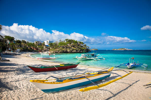 istock Traditional boat on shore at Bulabog beach. Boracay. Philippines. 1254041441