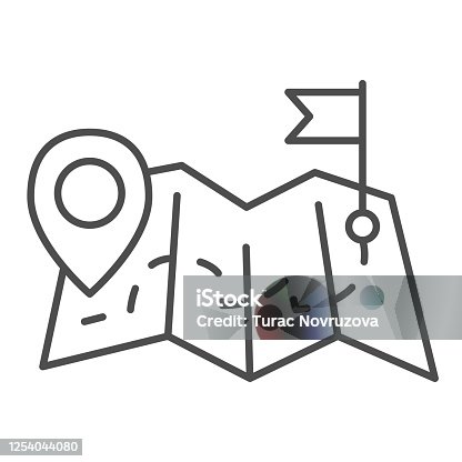 istock Map with route from pointer to flag thin line icon, Navigation concept, Location markers on map sign on white background, From point to point distance icon in outline style. Vector graphics. 1254044080