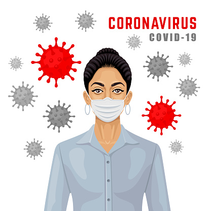 Young indian woman in a surgical mask, protecting herself against viruses and coronavirus.