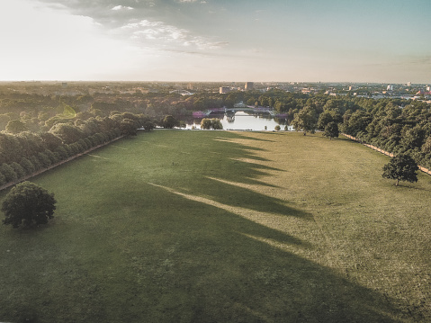 Early morning in Stadtpark Hamburg with an arial view to Stadtpark See