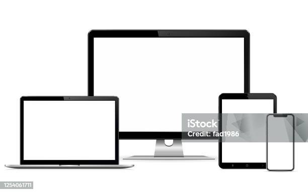 Responsive Web Design Computer Display With Laptop And Tablet Pc With Mobile Phone Stock Illustration - Download Image Now