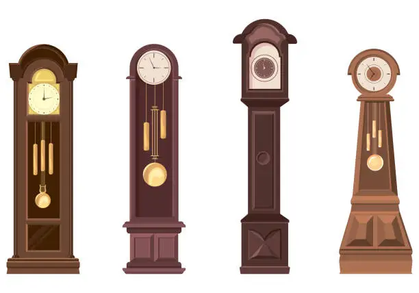 Vector illustration of Set of grandfather clocks.