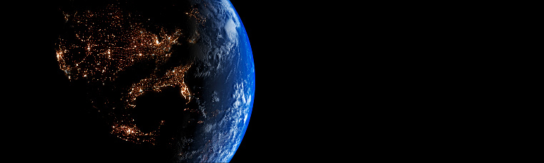 USA from space at night concept with street lights on.  Taken from  panoramichttps://earthobservatory.nasa.gov/blogs/elegantfigures/2011/10/06/crafting-the-blue-marble/ using After Effects software