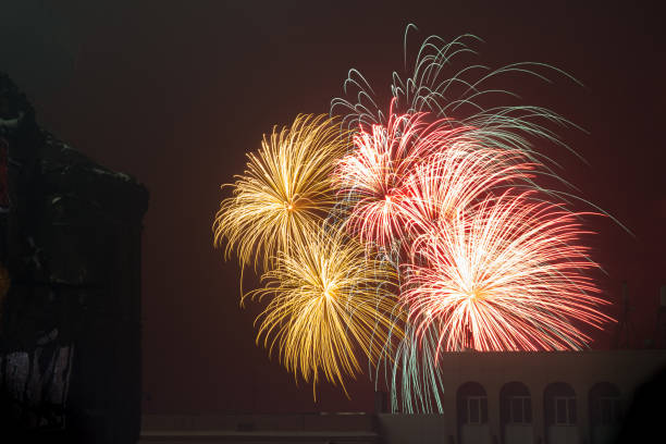 istock Colorful solemn salute. Freezelight. Firework 1254063790