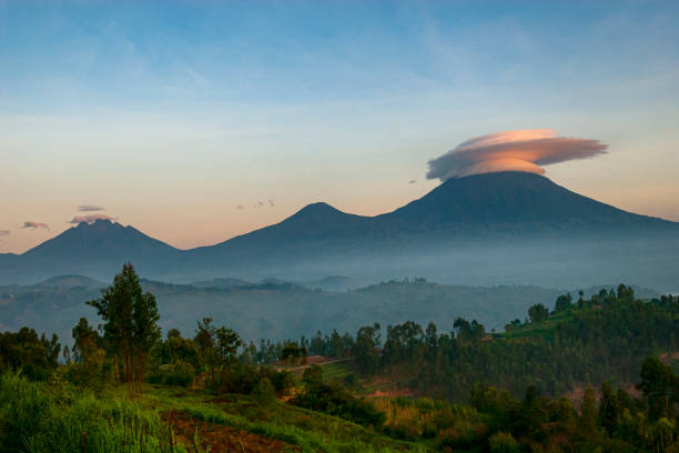 Landscape of the Virunga Mountains in Rwanda stock photo