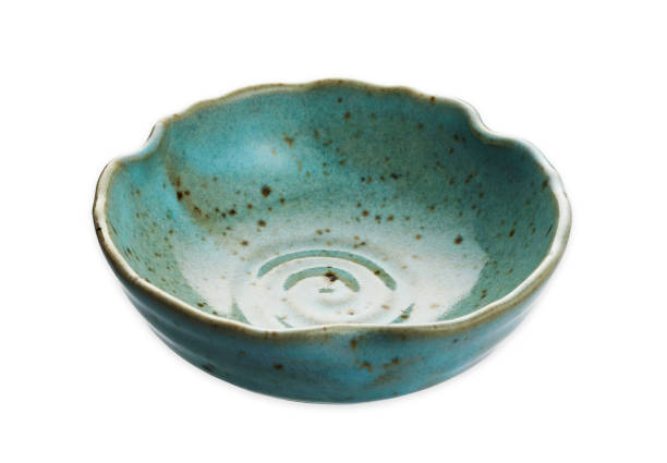 istock Blue ceramic bowl, Empty bowl isolated on white background with clipping path, Side view 1254065342