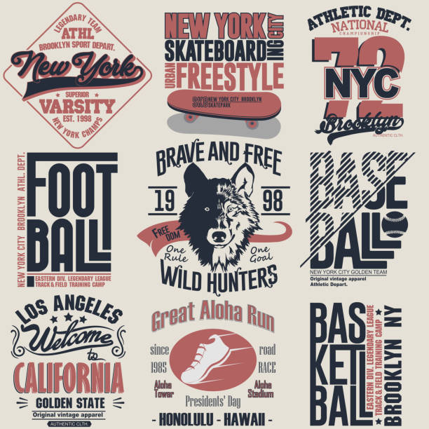 T-shirt stamp graphic set, New York Sport wear typography emblem collection, skate vintage tee print, football athletic apparel design graphic print. vector