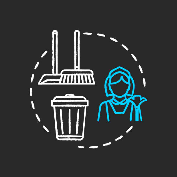 istock Throw away trash chalk RGB color concept icon. Housework and cleanliness. Cleaning house. Put garbage in bin. Housekeeping work idea. Vector isolated chalkboard illustration on black background 1254070716