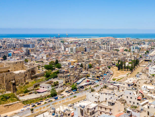 aerial drone shots of tripoli , north lebanon - tripoli imagens e fotografias de stock