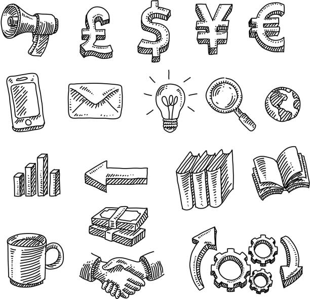 бизнес-дизайн элементы рисование - ideas business retro revival currency stock illustrations