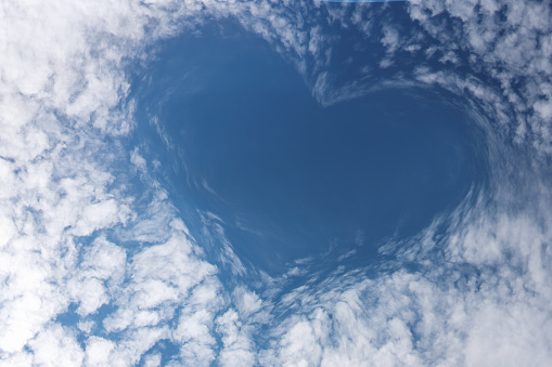 Clouds in the blue sky made a heart shape.