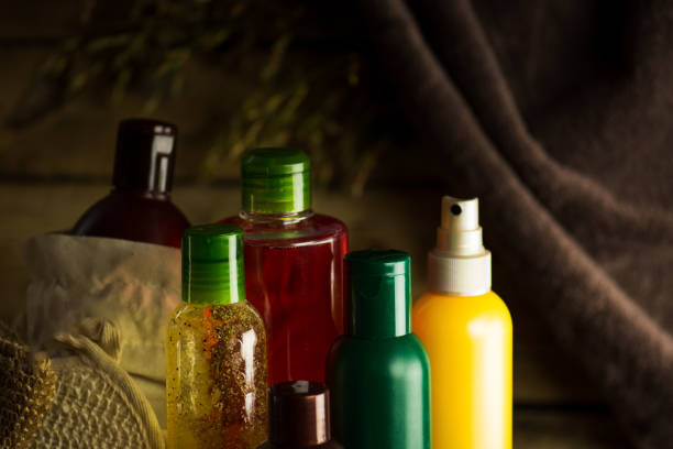istock Bottles of shampoo and personal care items 1254075343