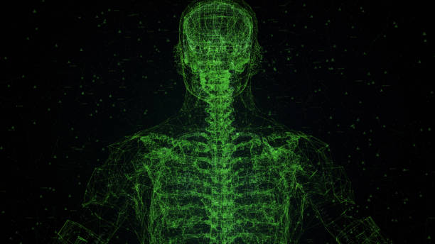 oświetlone skanowanie części ludzkiego ciała wykonane z danych i cząstek. koncepcja technologii biometrycznej. futurystyczny zielony design - chemical agent zdjęcia i obrazy z banku zdjęć