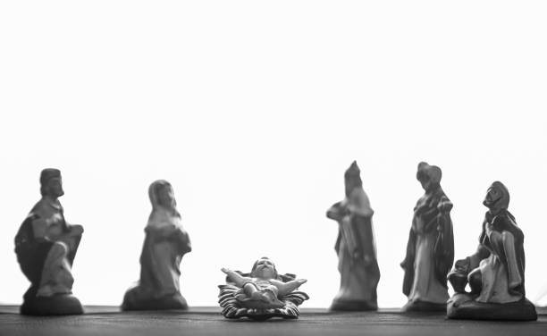 istock christmas nativity scene with old and weather-worn pieces, selective focus. 1254090644