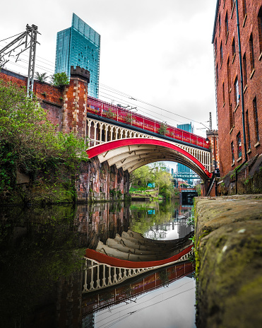 The famous red bridge in Castlefield, Manchester