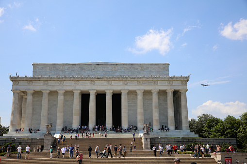 Washington DC, USA – May 02, 2019: Visitors at the Abraham Lincoln Memorial in downtown Washington DC. USA