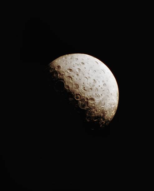 Stone planet with craters on black background with stars. Space background.