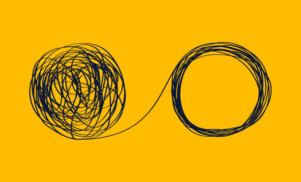 ilustrações de stock, clip art, desenhos animados e ícones de concept icon showing the unraveling of a tangled line. metaphor for a mentor or coach in problems business - life teaching lifestyles ideas