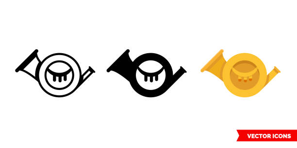 französische horn-ikone von 3 arten. isoliertes vektorzeichensymbol - post horn stock-grafiken, -clipart, -cartoons und -symbole