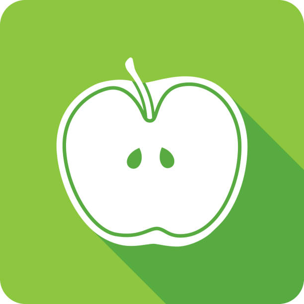 grüner apfel geschnitten in der hälfte icon silhouette - red delicious apple illustrations stock-grafiken, -clipart, -cartoons und -symbole