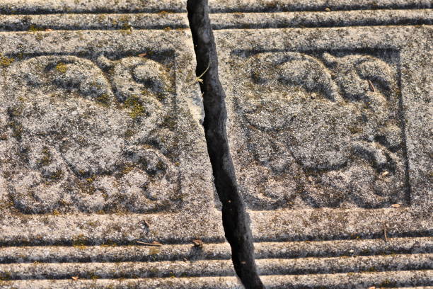 Broken grave destroyed  in cemetery