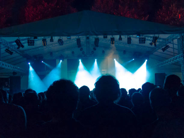 istock Concert hall with people silhouettes 1254121833