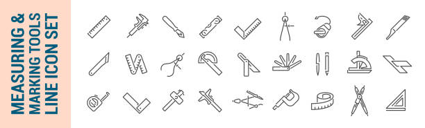 Measuring & marking tools. Vector isolated line icon set Measuring & marking tools. Vector isolated line icon set. Collection calliper stock illustrations