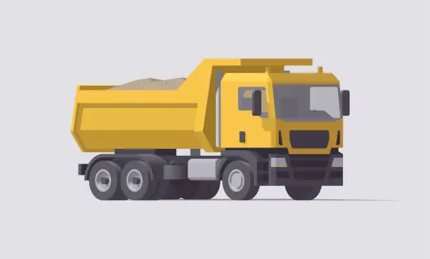Vector illustration of Vector dump truck with sand. Isolated full truck. Illustration