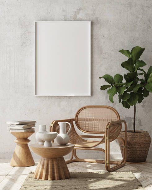 istock mock up poster frame in modern interior background, scandinavian style, 3D render 1254123841