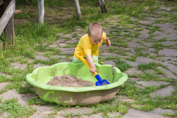 istock A little boy plays in the sandbox in the courtyard 1254123996
